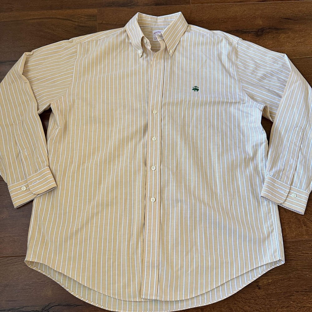 Brooks Brothers Shirt Mens XXL Yellow Button Up Non Iron Long Sleeve Casual